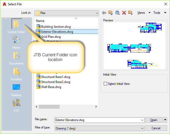 JTB Current Folder icon location